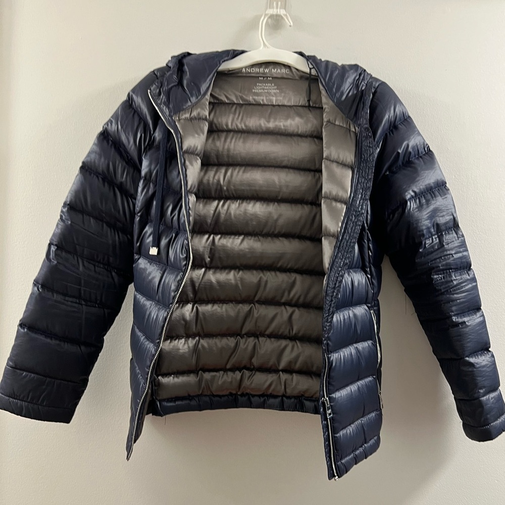 Andrew Marc Packable Lightweight Down Premium Jacket Navy - Picture 11 of 16